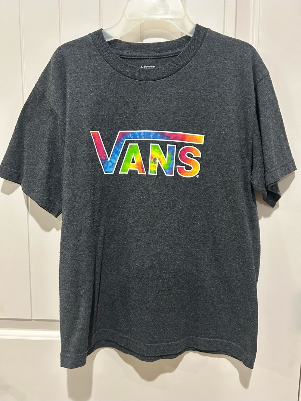 Vans Charcoal Tee with Rainbow Tie-Dye Logo Size Youth L